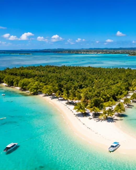 The sandbar and moored boats off Ile aux Cerfs