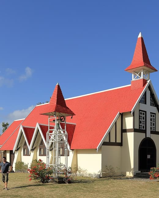 The red-roofed chapel at Cap Malheureux on the north coast