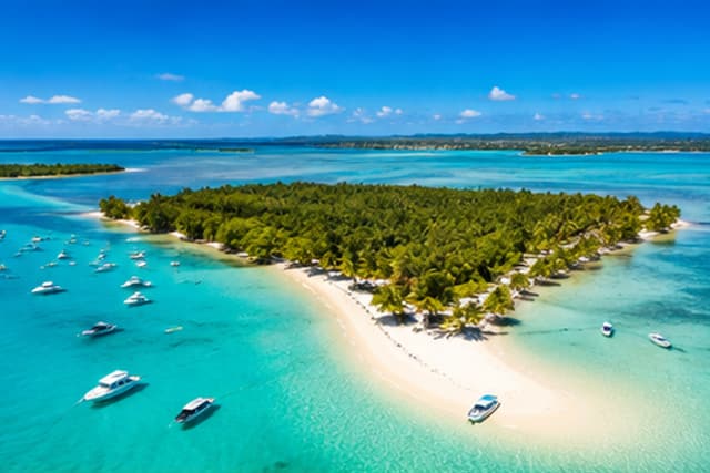 The sandbar and moored boats off Ile aux Cerfs