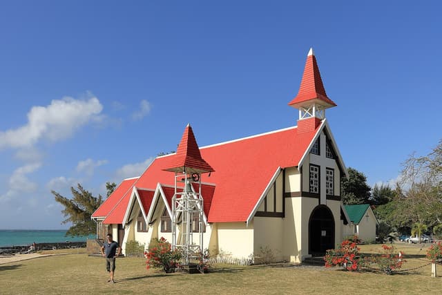The red-roofed chapel at Cap Malheureux on the north coast